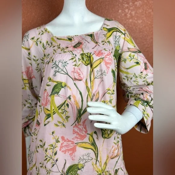 Happy Nature Pink Multicolor Floral Cotton Cottagecore Mini Dress S Medium. G#56 - Picture 12 of 17